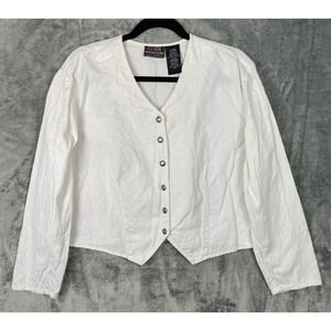 Ozark Mountain Jean Company Top Womens Large White Western Silver Buttons Rodeo